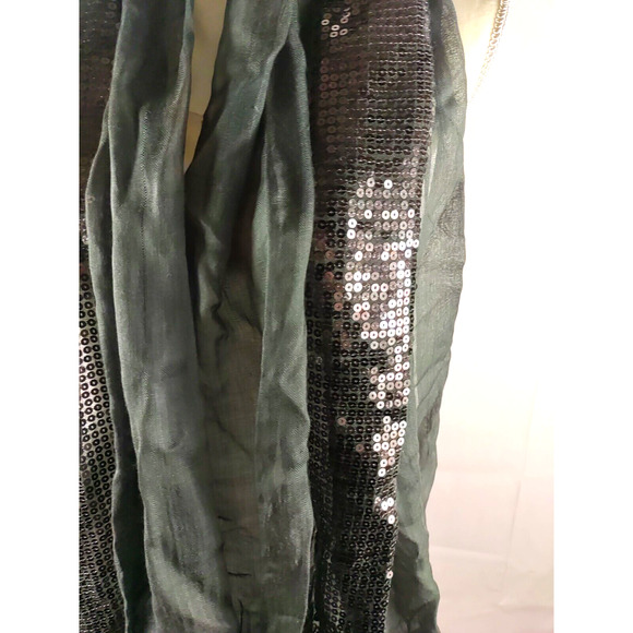 Scarf Rectangle 35" X 21" Black Sequins Sheer Fringe - Picture 6 of 9